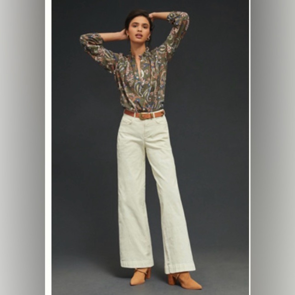Anthropologie Pilcro Gwen Wide Leg Cords in Ivory